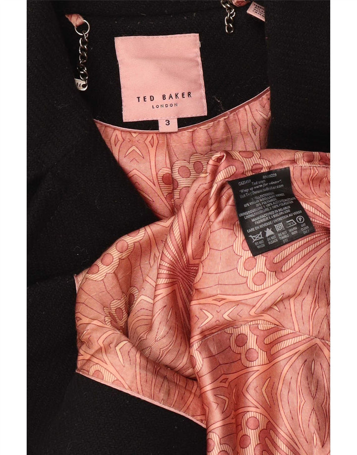 Casaco feminino ervilha Ted Baker tamanho 3 lã virgem preta média
