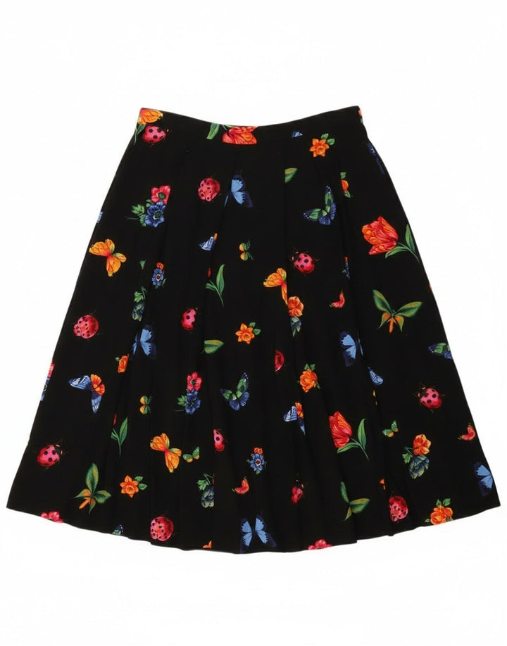 Saia feminina vintage linha A W30 médio preto floral
