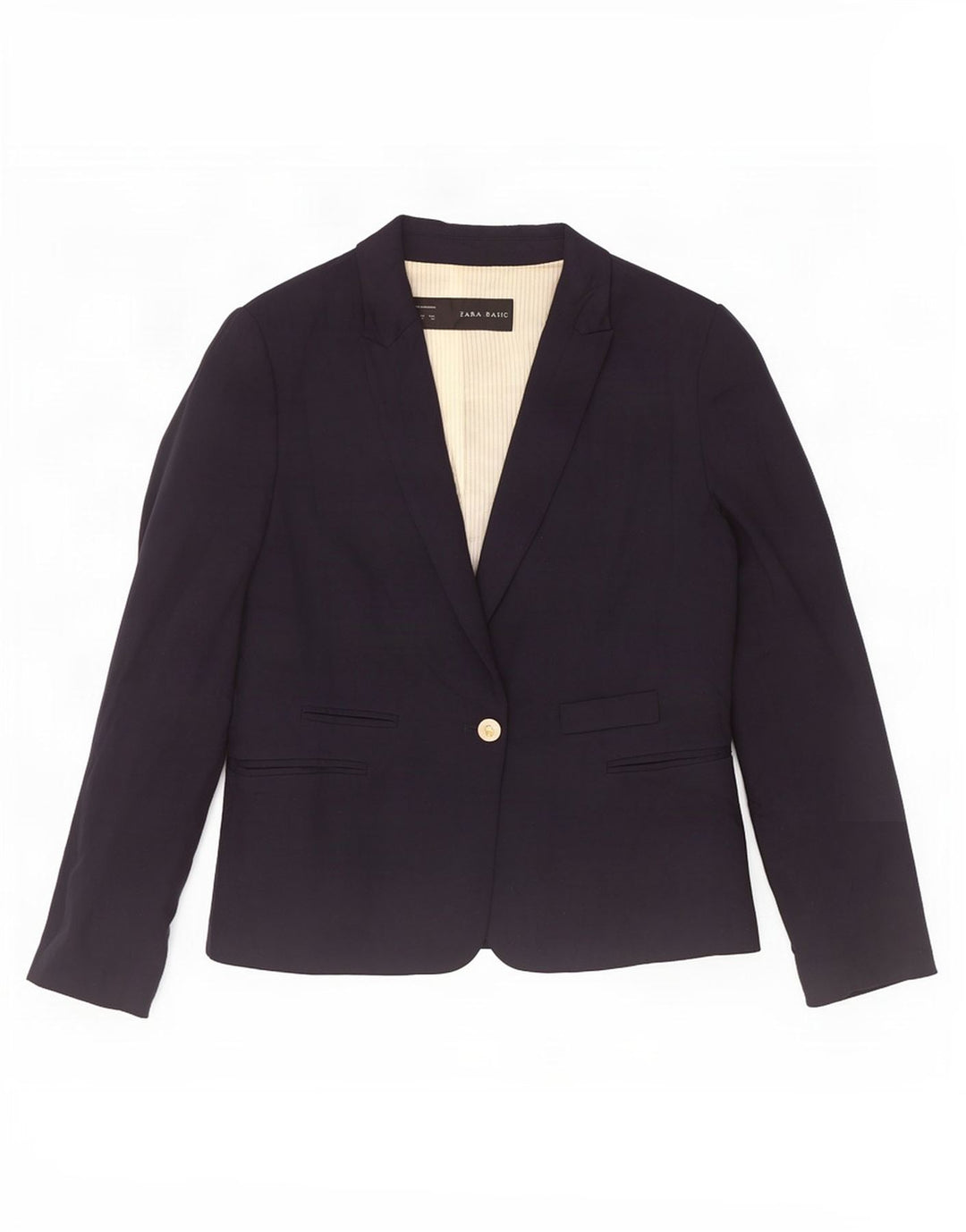 Jaqueta blazer feminina Zara com 1 botão Reino Unido 18 XL azul marinho viscose