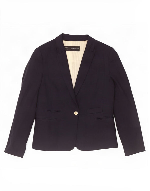Jaqueta blazer feminina Zara com 1 botão Reino Unido 18 XL azul marinho viscose