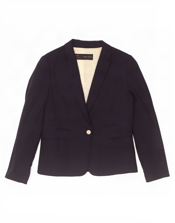 Jaqueta blazer feminina Zara com 1 botão Reino Unido 18 XL azul marinho viscose