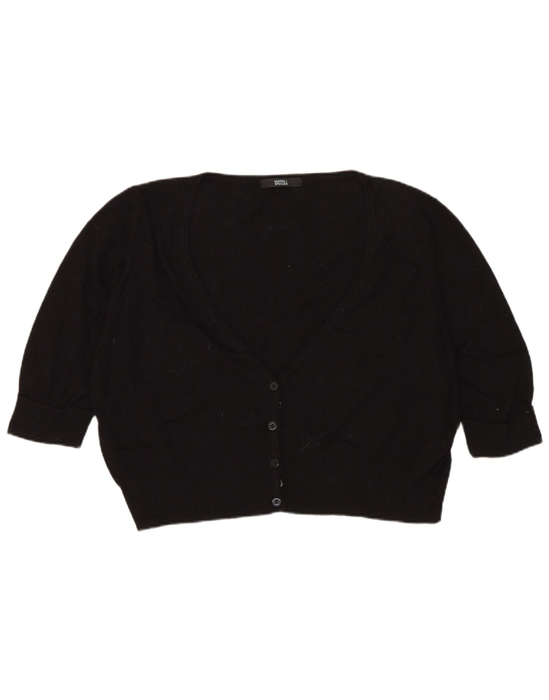 Suéter cardigã feminino MARKS & SPENCER manga 3/4 UK 18 XL preto