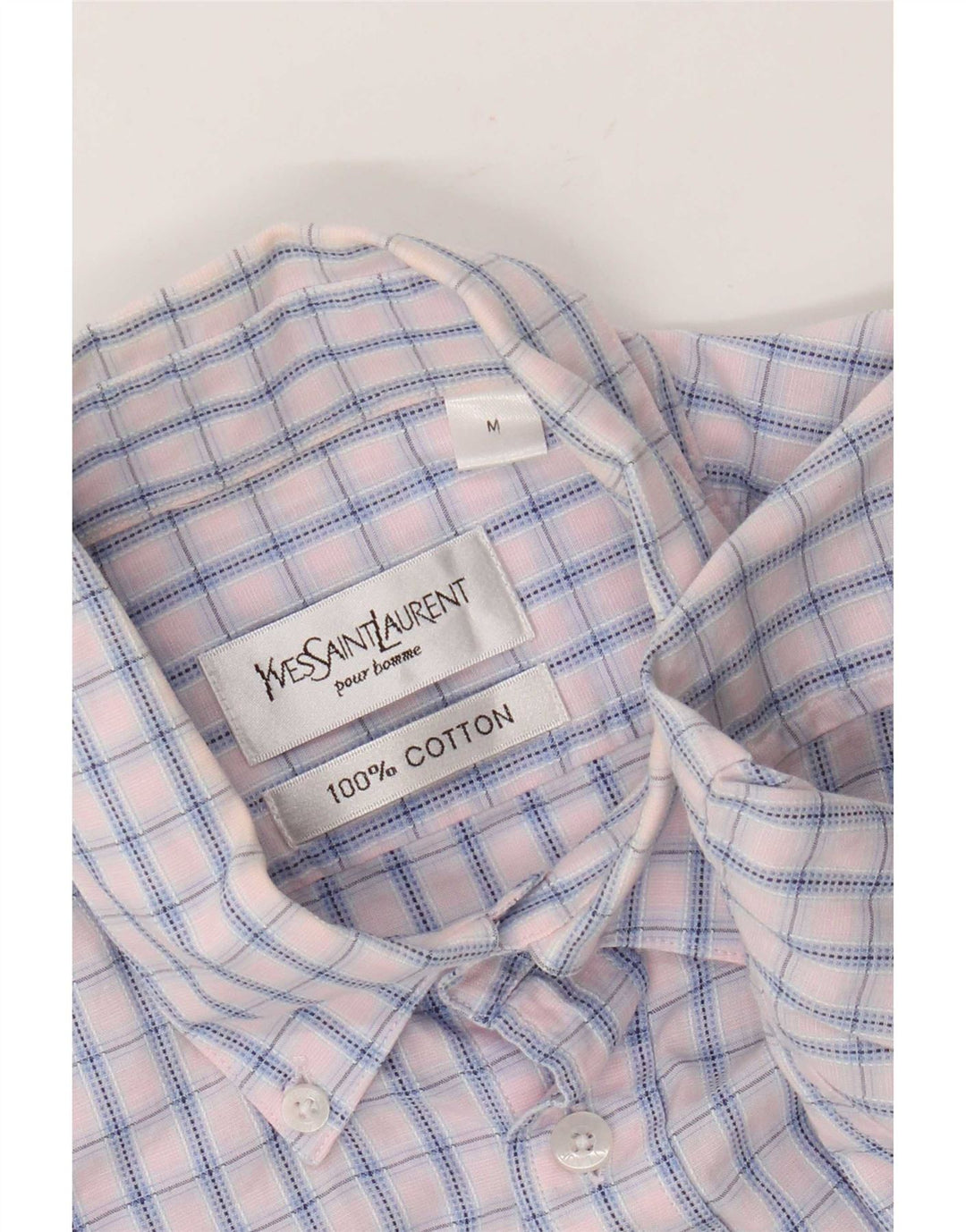 Camisa masculina de manga curta Yves Saint Laurent algodão xadrez rosa médio