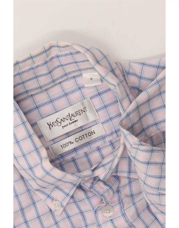 Camisa masculina de manga curta Yves Saint Laurent algodão xadrez rosa médio