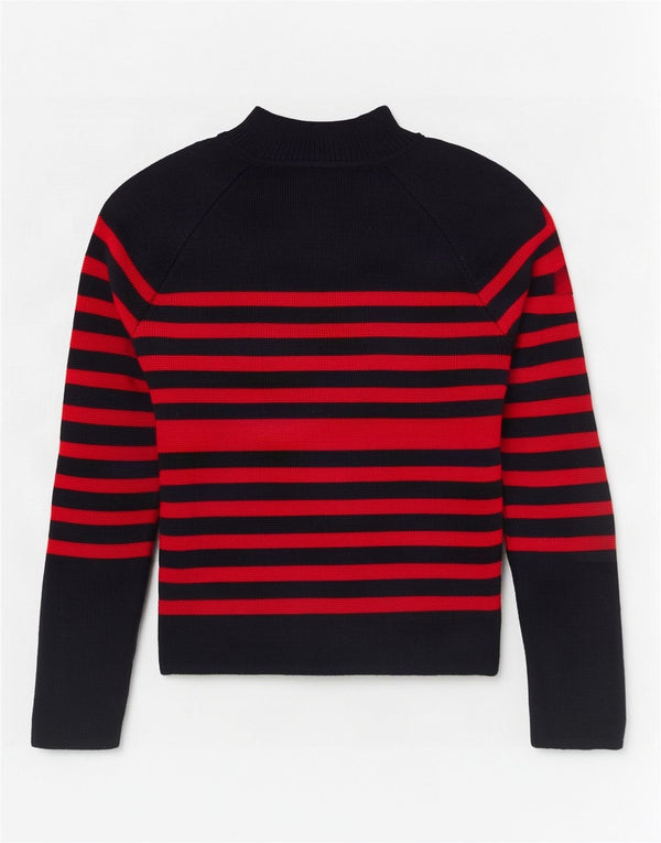 Suéter feminino Zara com gola tartaruga e gola redonda, 10 listrado azul marinho pequeno