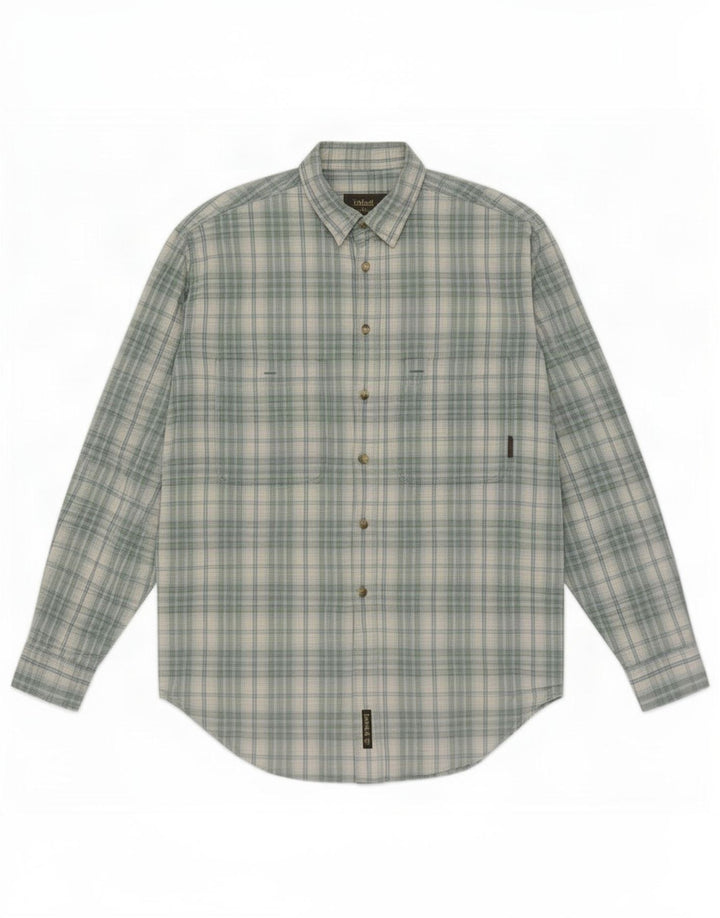 Camisa masculina Timberland médio azul xadrez algodão