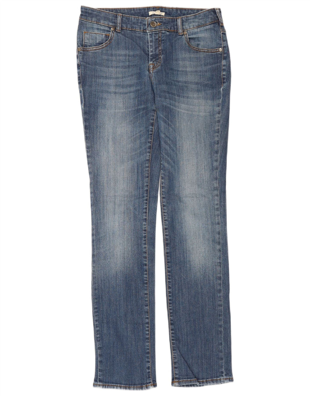 Jeans femininos longos e finos White Stuff UK 12 médio W30 L32 algodão azul