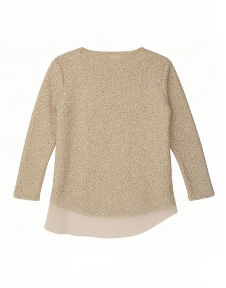 Túnica feminina Zara manga 3/4 Reino Unido 16 grande poliéster bege