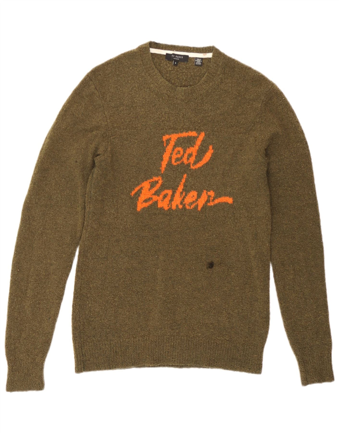 Suéter masculino Ted Baker com gola redonda e gola redonda, tamanho 2, lã cáqui pequena