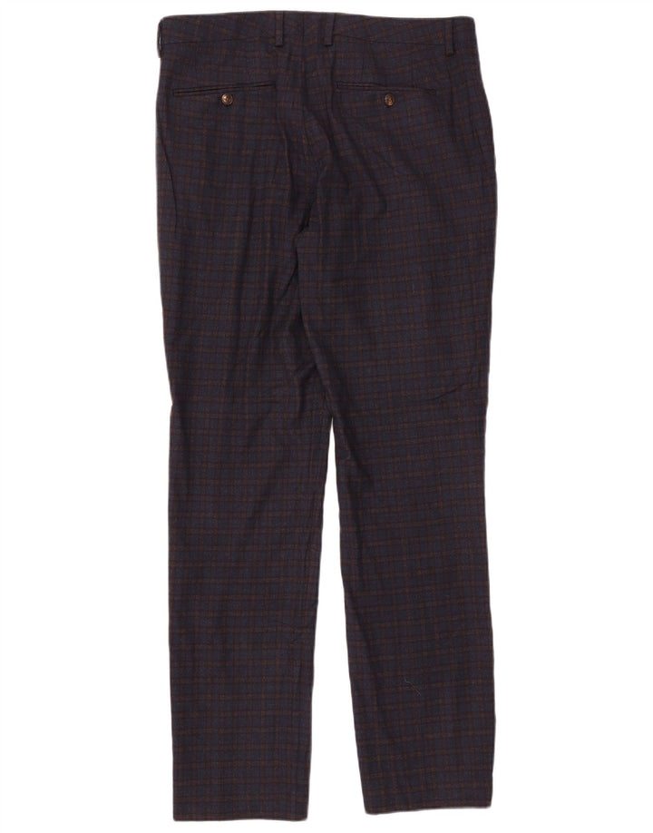 Calça chino reta masculina BONOBOS W33 L32 azul marinho xadrez lã