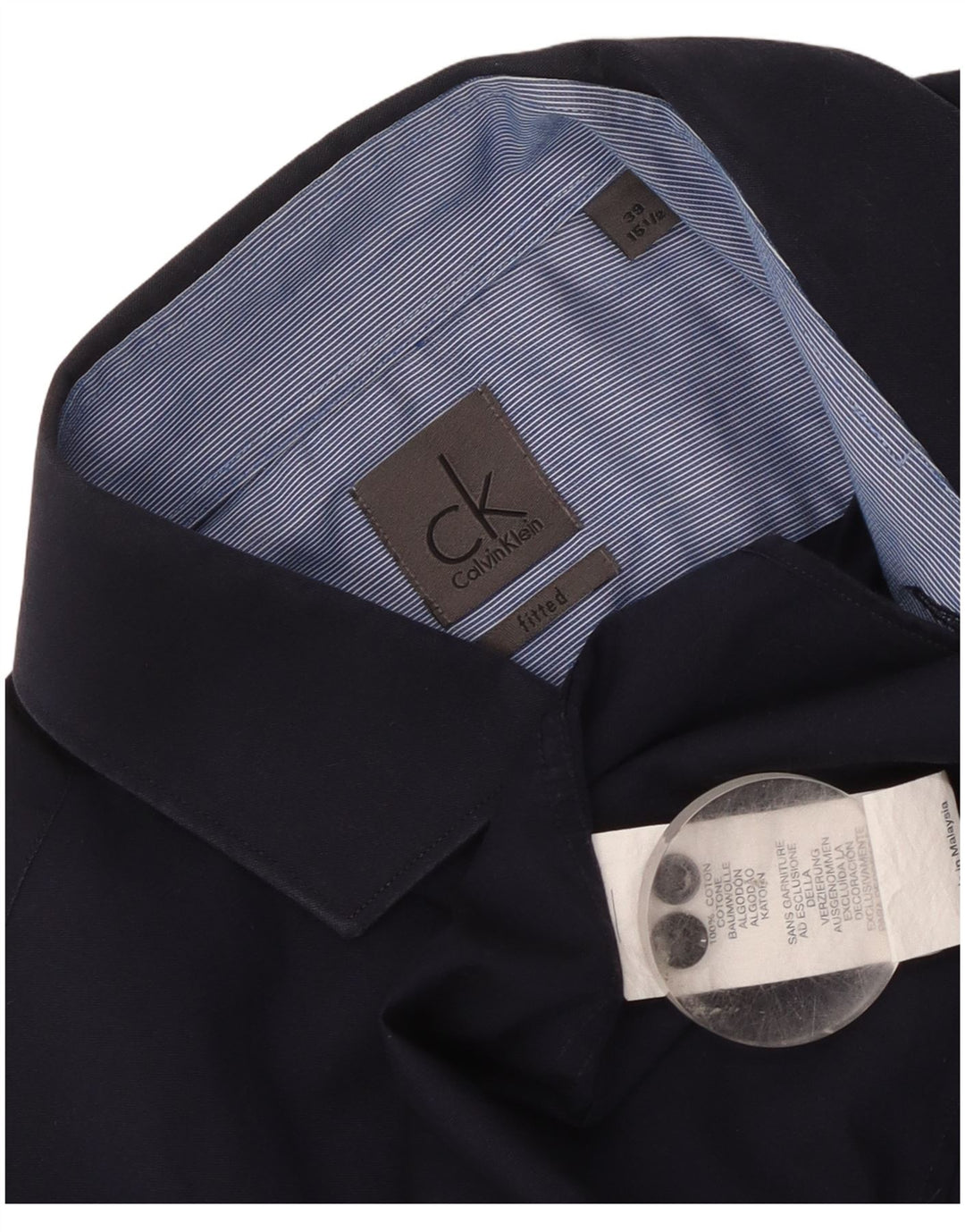 Camisa justa masculina Calvin Klein tamanho 39 15 1/2 algodão azul marinho médio