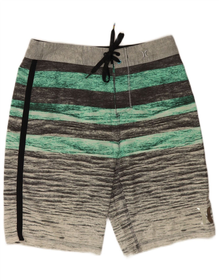 Shorts de natação masculino Hurley pequeno poliéster listrado cinza