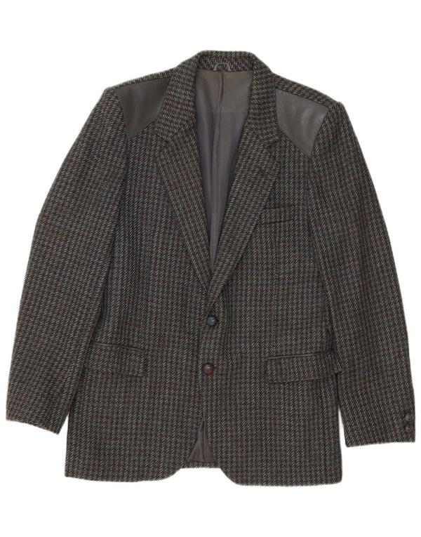 Jaqueta blazer masculina vintage com 2 botões IT 46 Houndstooth cinza pequeno