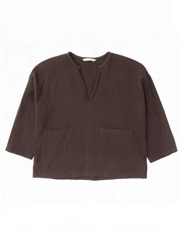 Zara Womens 3/4 Sleeve Oversized Blouse Top UK 12 Medium Black