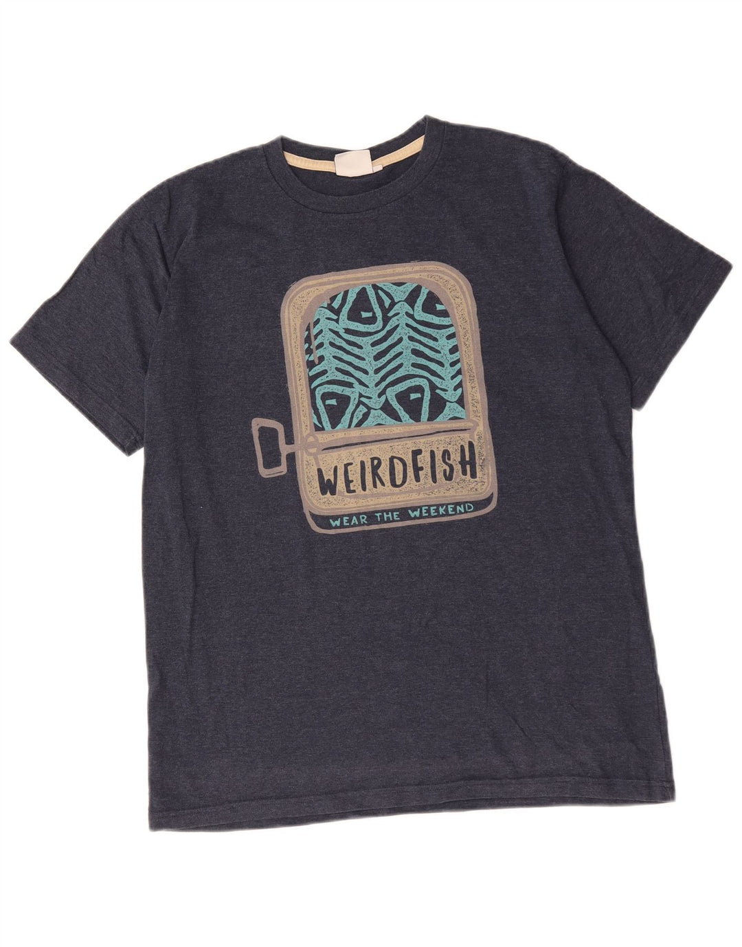 Camiseta gráfica masculina Weird Fish Top médio algodão azul marinho