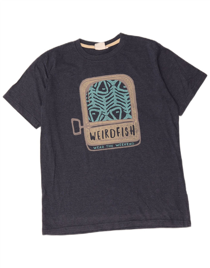 Camiseta gráfica masculina Weird Fish Top médio algodão azul marinho