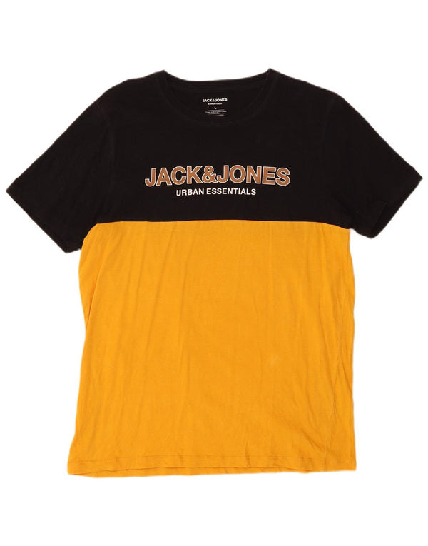 Camiseta masculina JACK & JONES com estampa gráfica grande de algodão amarelo