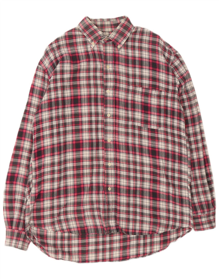 Camisa masculina vintage de flanela grande algodão xadrez vermelho