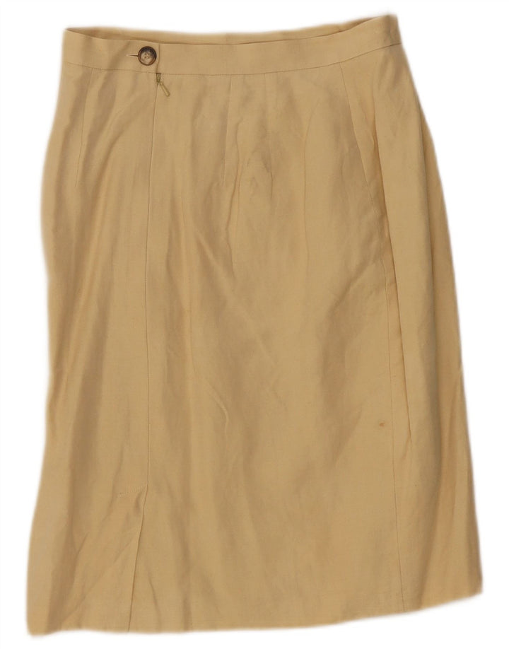 Saia feminina Marks & Spencer A-Line Reino Unido 12 Médio W28 Seda Bege