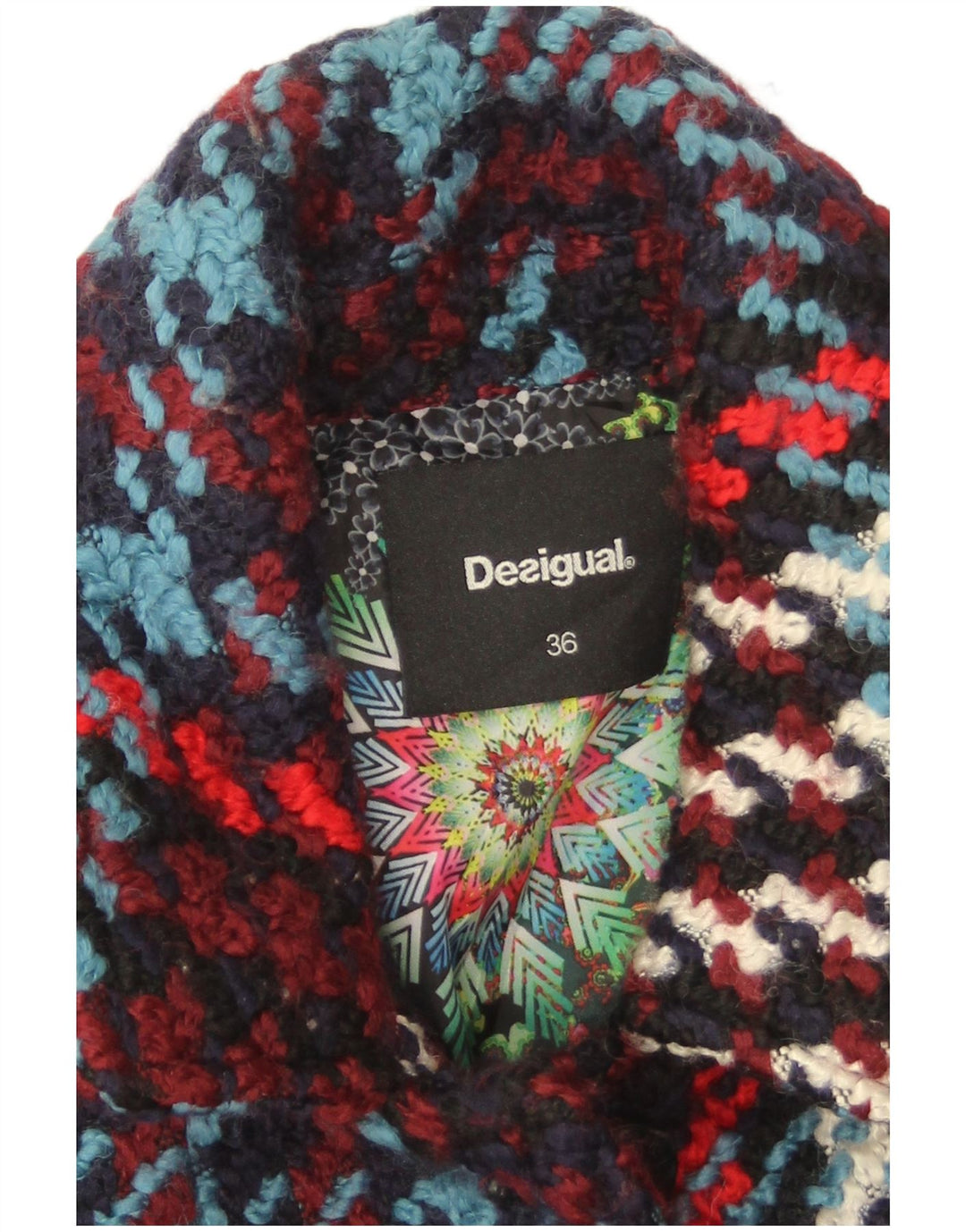 Sobretudo feminino Desigual EU 36 pequeno acrílico xadrez multicolorido
