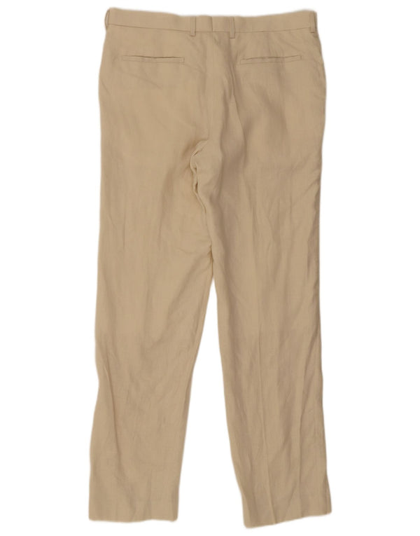 Calça masculina de terno reto Marks & Spencer W36 L33 linho bege