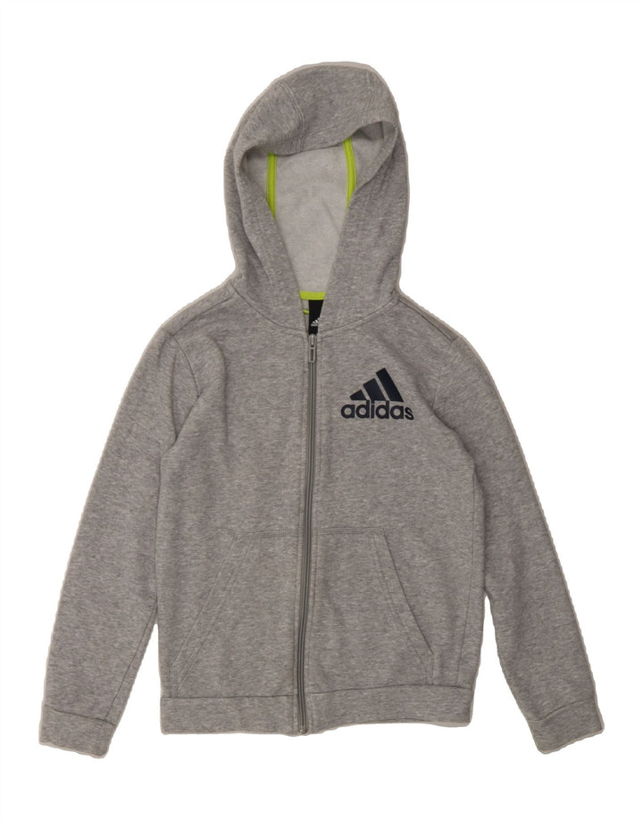 ADIDAS Boys Zip Hoodie Sweater 9-10 Years Grey Cotton Vintage Adidas and Second-Hand Adidas from Messina Hembry 