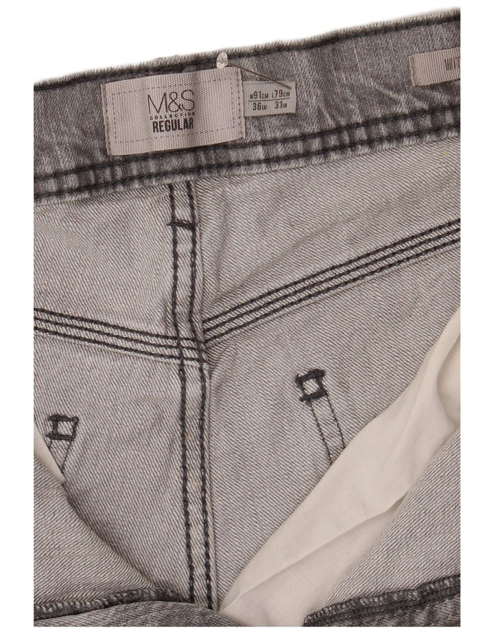 Marks & Spencer Masculino Stretch Regular Straight Jeans W36 L31 Algodão Cinza