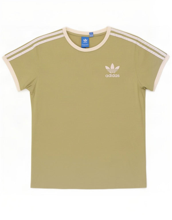 Camiseta feminina Adidas UK 8 pequena cáqui colorblock algodão