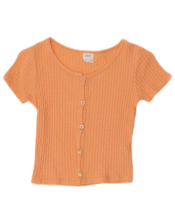 Zara Girls Top curto de manga curta 8-9 anos laranja