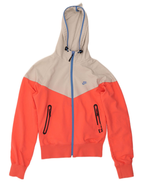 Jaqueta bomber com capuz feminina Nike UK 10 pequeno laranja colorblock algodão