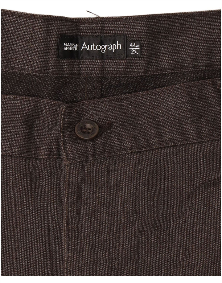 Calça casual masculina Autograph da Marks & Spencer W44 L29 espinha de peixe marrom