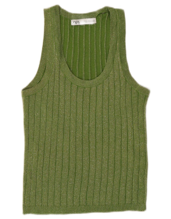 Colete feminino Zara UK 10 pequeno viscose manchada verde