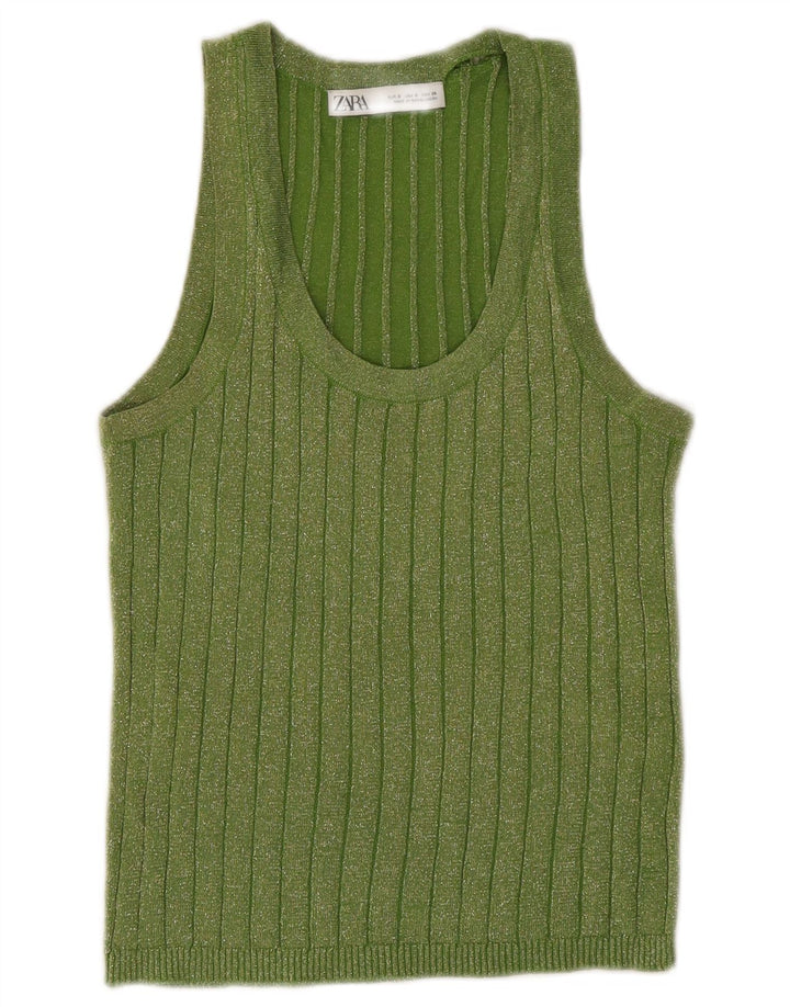 Colete feminino Zara UK 10 pequeno viscose manchada verde
