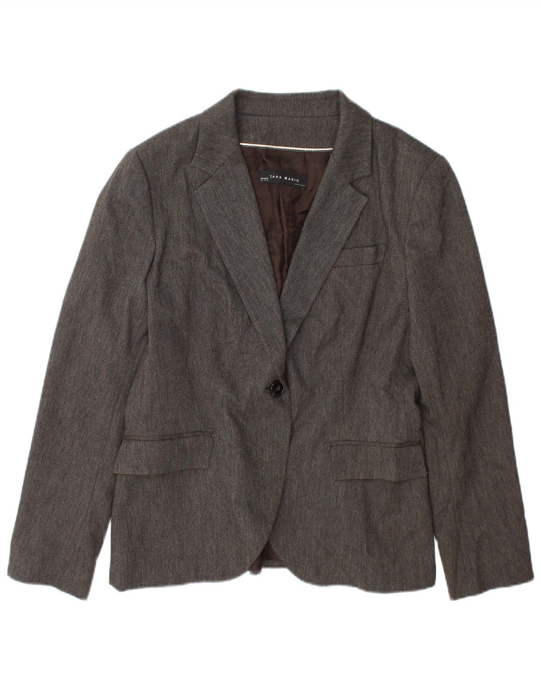 Jaqueta blazer feminina Zara com 1 botão Reino Unido 18 XL cinza viscose
