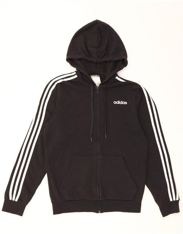 Adidas masculino zip moletom com capuz pequeno algodão preto