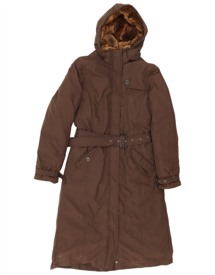Casaco acolchoado com capuz feminino Woolrich UK 10 pequeno algodão marrom