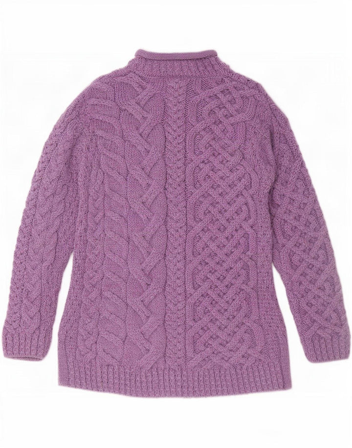 Suéter feminino Aran Wollen Mills com gola tartaruga Reino Unido 14 médio roxo