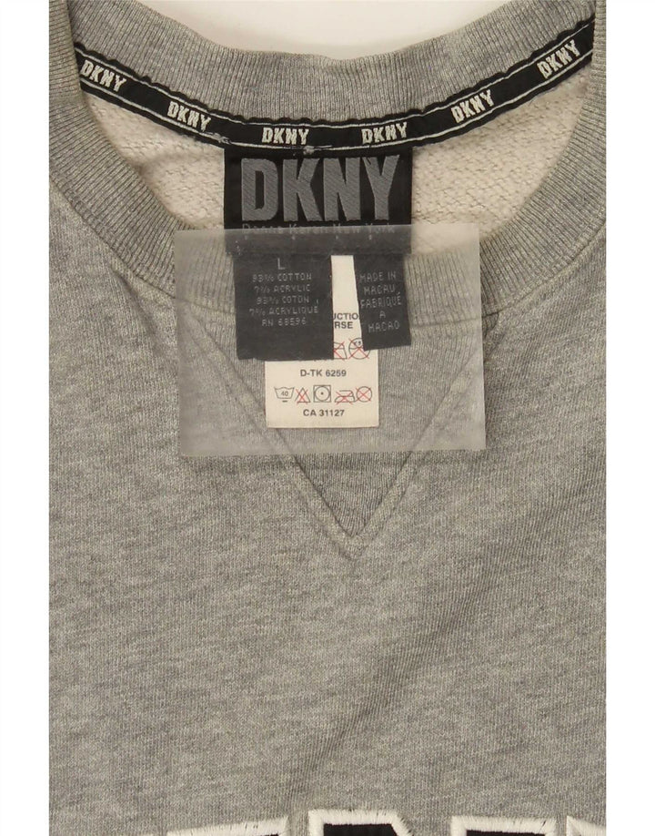 Suéter gráfico masculino Dkny grande algodão cinza