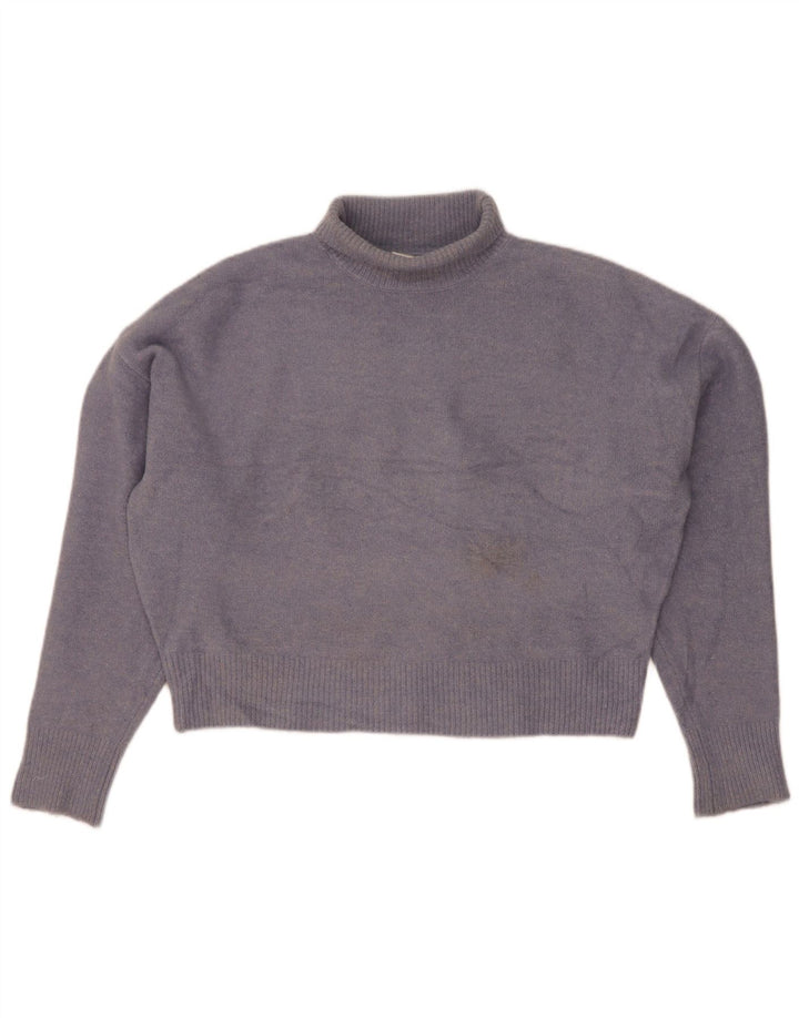 Zara Suéter feminino cropped oversized com gola redonda Reino Unido 14 azul médio