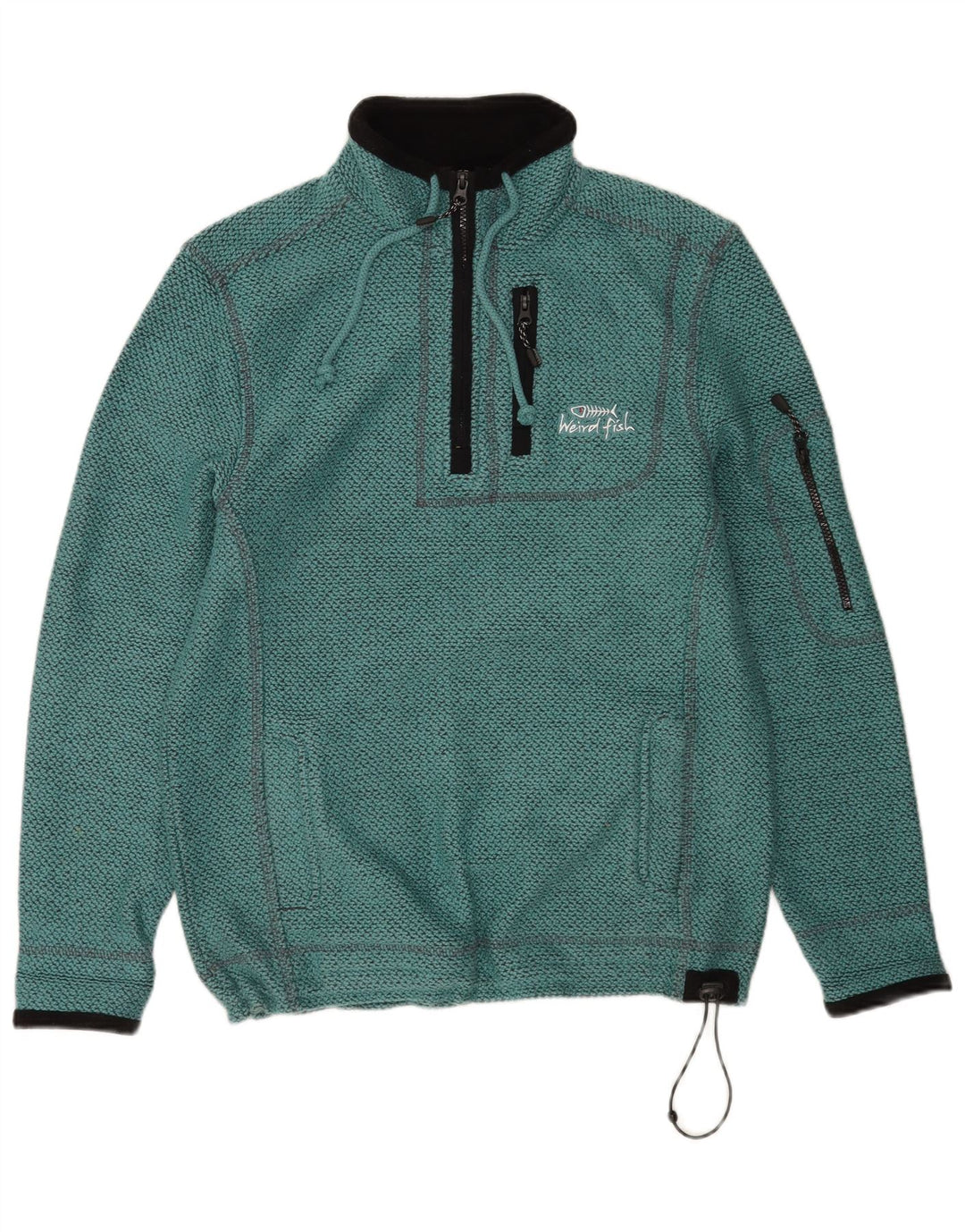 Weird Fish Mens Gráfico Zip Neck Moletom Jumper Pequeno Algodão Turquesa