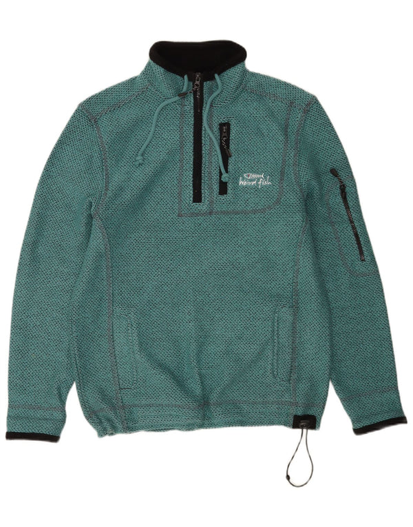 Weird Fish Mens Gráfico Zip Neck Moletom Jumper Pequeno Algodão Turquesa