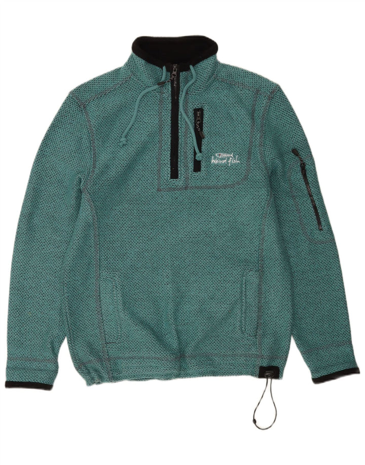 Weird Fish Mens Gráfico Zip Neck Moletom Jumper Pequeno Algodão Turquesa
