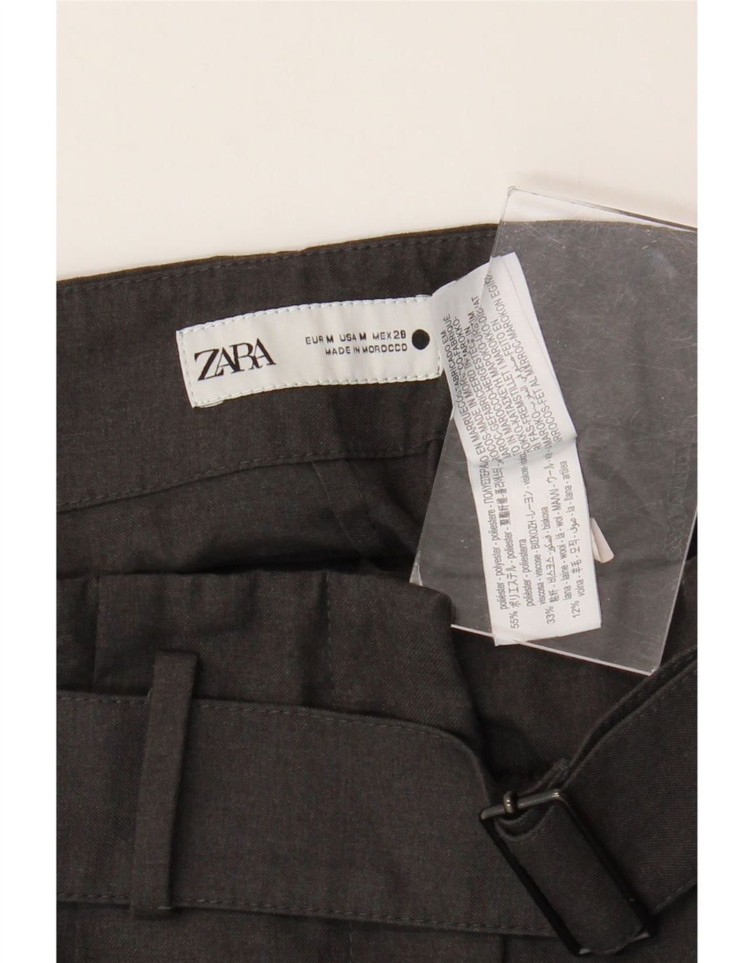 ZARA Calça feminina casual de perna larga, médio W28 L29 cinza poliéster