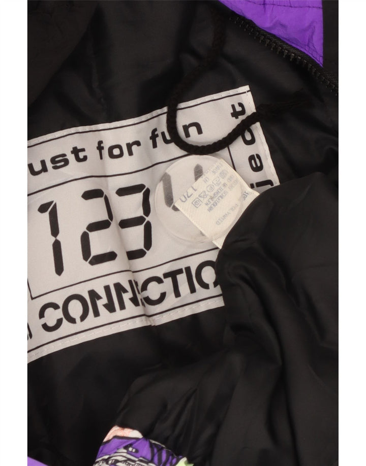 Jaqueta de esqui com capuz gráfico masculino vintage UK 40 grande poliamida multicolorida