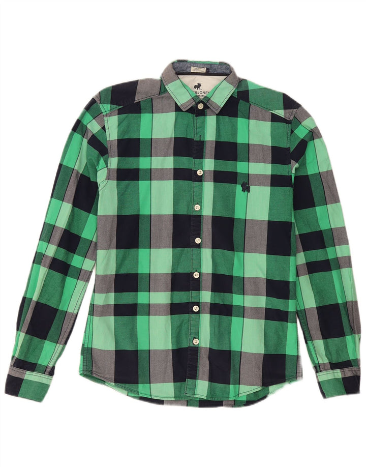 Camisa masculina de flanela Jack & Jones pequena verde xadrez de algodão