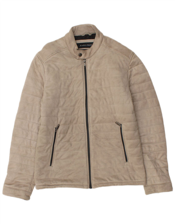 Jaqueta bomber masculina Zara UK 38 poliéster bege médio