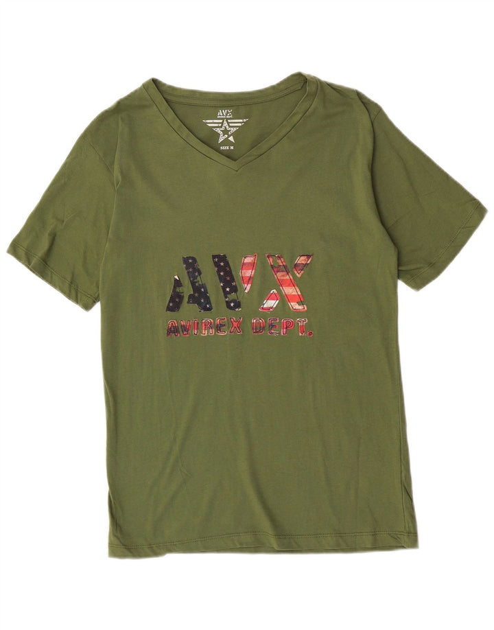 Camiseta masculina gráfica Avirex Top médio de algodão cáqui