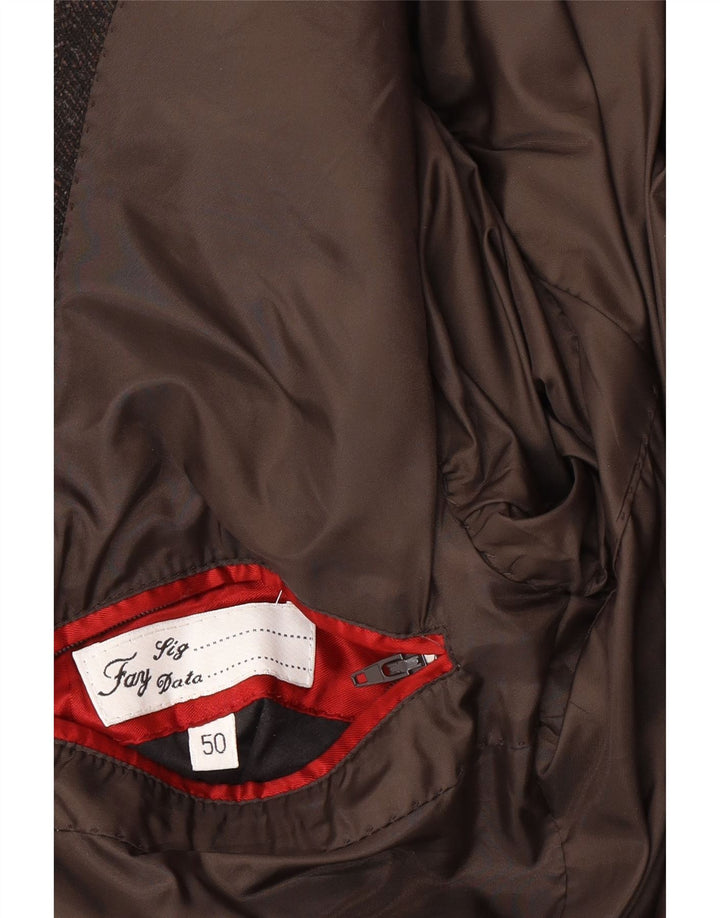 Jaqueta blazer masculina Fay com 3 botões IT 50 grande lã espinha de peixe marrom