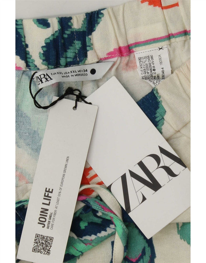 Calça quente feminina Zara 2XL W38 linho Ikat branco