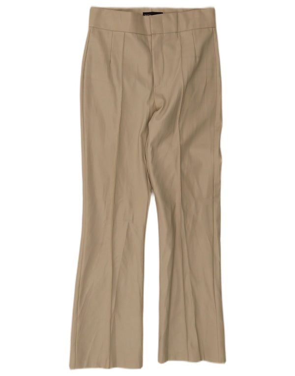 Zara Calça feminina reta casual pequena W26 L26 poliéster bege